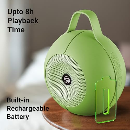 ZEBRONICS Sound POD 30 Portable Bluetooth Speaker, 12 Watts, Upto 8 Hours Playback, Passive Radiator, BTv5.3 | mSD | TWS | Splash Proof, RGB LED, Carry Handle, Deep Bass (Green) - Image 4