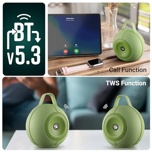 ZEBRONICS Sound POD 30 Portable Bluetooth Speaker, 12 Watts, Upto 8 Hours Playback, Passive Radiator, BTv5.3 | mSD | TWS | Splash Proof, RGB LED, Carry Handle, Deep Bass (Green) - Image 5