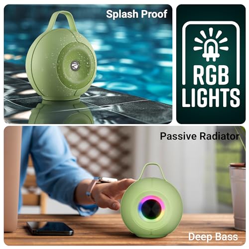 ZEBRONICS Sound POD 30 Portable Bluetooth Speaker, 12 Watts, Upto 8 Hours Playback, Passive Radiator, BTv5.3 | mSD | TWS | Splash Proof, RGB LED, Carry Handle, Deep Bass (Green) - Image 6