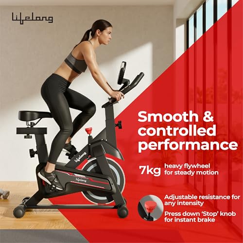 Lifelong Fit Pro Spin Fitness Bike for Home | Exercise Bike for Cardio Workout with 7 KG Flywheel, Adjustable Resistance & LED Display | Cushioned Adjustable Seat | Non-Slip Pedals | Max User Weight 120 KG - Image 3