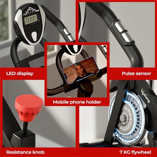 Lifelong Fit Pro Spin Fitness Bike for Home | Exercise Bike for Cardio Workout with 7 KG Flywheel, Adjustable Resistance & LED Display | Cushioned Adjustable Seat | Non-Slip Pedals | Max User Weight 120 KG - Image 4
