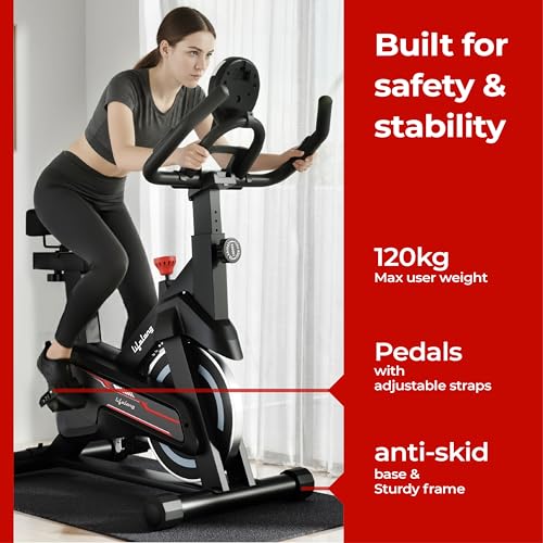 Lifelong Fit Pro Spin Fitness Bike for Home | Exercise Bike for Cardio Workout with 7 KG Flywheel, Adjustable Resistance & LED Display | Cushioned Adjustable Seat | Non-Slip Pedals | Max User Weight 120 KG - Image 6