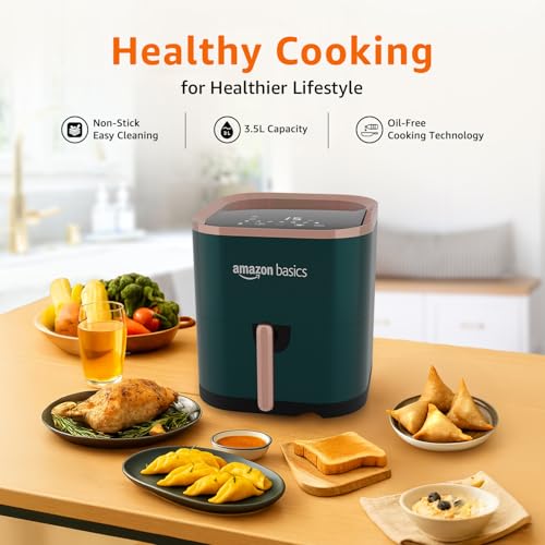 Amazon Basics 3.5L Electric Air Fryer | 1200 W | Temp. Settings Up to 200°C | 7 Pre-set Options | 360° High Speed Air Circulation | Non-Stick Coated | Touch Control Display | 1 Year Warranty (Green) - Image 3