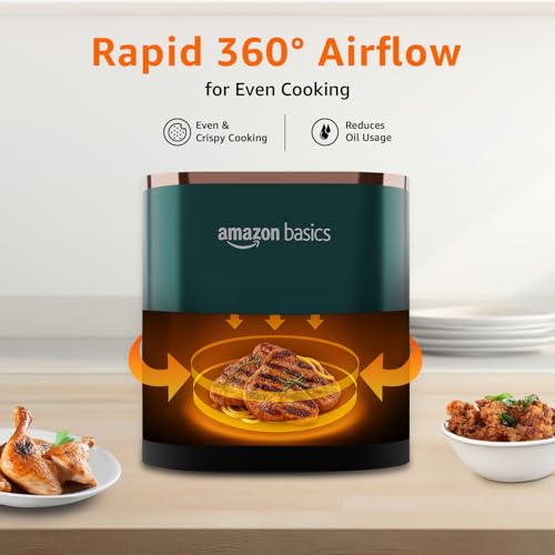 Amazon Basics 3.5L Electric Air Fryer | 1200 W | Temp. Settings Up to 200°C | 7 Pre-set Options | 360° High Speed Air Circulation | Non-Stick Coated | Touch Control Display | 1 Year Warranty (Green) - Image 4