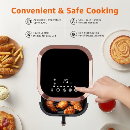 Amazon Basics 3.5L Electric Air Fryer | 1200 W | Temp. Settings Up to 200°C | 7 Pre-set Options | 360° High Speed Air Circulation | Non-Stick Coated | Touch Control Display | 1 Year Warranty (Green) - Image 6