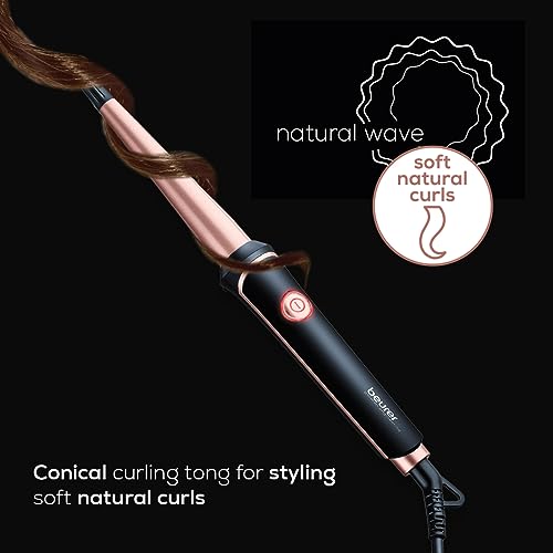 Beurer 37 Watts Professional Curling Tongs, 13-25 mm with Conical Heating Element for styling soft, Shiny Salon-like Curls, Ceramic Keratin Coating, 3 Years Warranty, Black - Image 4