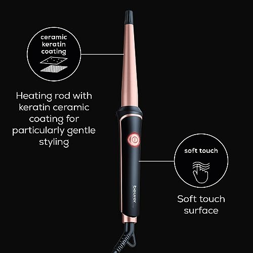 Beurer 37 Watts Professional Curling Tongs, 13-25 mm with Conical Heating Element for styling soft, Shiny Salon-like Curls, Ceramic Keratin Coating, 3 Years Warranty, Black - Image 5