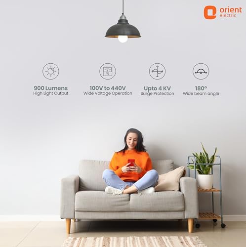 Orient Electric 9W High Glow LED bulb| 180-degree wide beam angle| Voltage surge protection up to 4 kV| 6500K, Cool White| B22d base| Made in India| Pack of 2 - Image 5