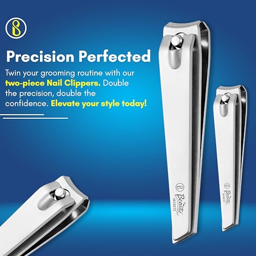 Beauté Secrets Set of 2 Nail Clippers, Toenail Clippers, Fingernail Clipper Cutters, Stainless Steel with Sharp Curved Blades, Nail Clippers for Men Women Kids(Large & Small) - Image 3