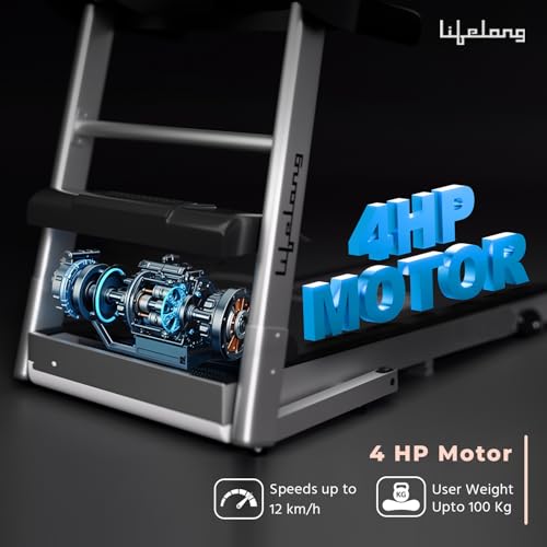 Lifelong FitPro LLTM09AD (4HP Peak) Motorized Treadmill for Home Use | 0.8–12 km/h Speed, 3-Level Incline, 12 Preset Programs | Foldable Soft-Drop, Whisper-Quiet DC Motor, Bluetooth & Speakers - Image 3