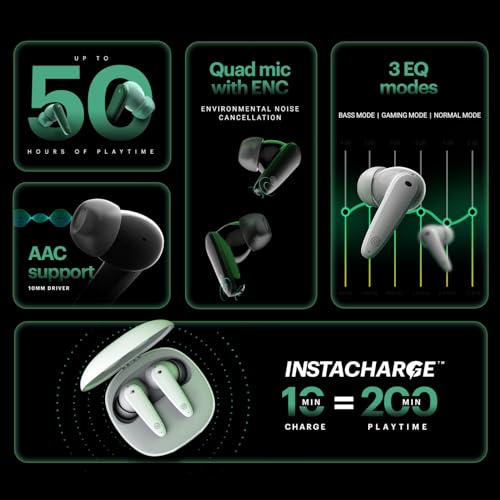 Noise Buds VS404 in Ear Truly Wireless Earbuds with 50H of Playtime,3 EQ Modes, Quad Mic with ENC, Instacharge(10 Min=200 Min),10mm Driver, BT v5.3 (Jet Black) - Image 3
