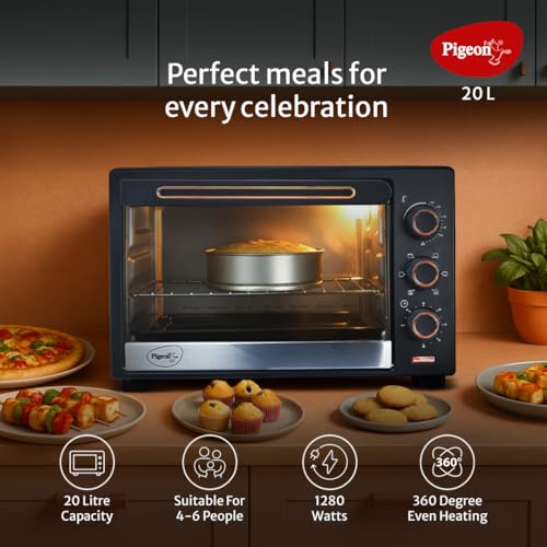 Pigeon Electric Oven (12383) 20 Liters OTG with Grill and Rotisserie, Oven Toaster and Grill for Grilling and Baking Cakes (Grey) - Image 3