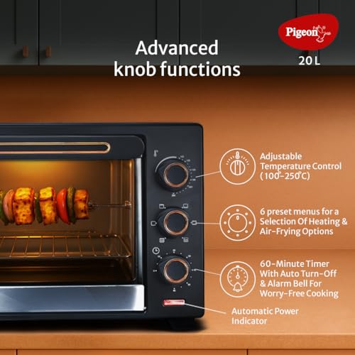 Pigeon Electric Oven (12383) 20 Liters OTG with Grill and Rotisserie, Oven Toaster and Grill for Grilling and Baking Cakes (Grey) - Image 4