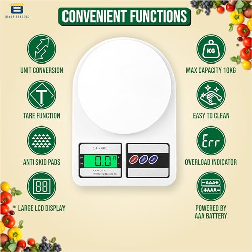 Btag SF-400 Digital Kitchen Weighing Scale | 10Kg x 1g Precision | Food Scale with LCD Display for Cooking, Baking, Meal Prep & Healthy Diet | Compact Electronic Weight Machine for Home Use.(White) - Image 3
