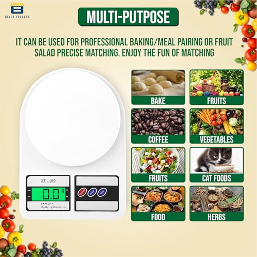 Btag SF-400 Digital Kitchen Weighing Scale | 10Kg x 1g Precision | Food Scale with LCD Display for Cooking, Baking, Meal Prep & Healthy Diet | Compact Electronic Weight Machine for Home Use.(White) - Image 5