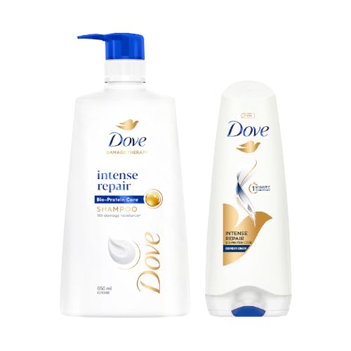 Dove Intense Repair Shampoo 650ml & Dove Intense Repair Conditioner 175ml, Combo | Enriched With Keratin Actives to Smoothen Dry and Frizzy Hair - Deep Conditions Damaged Hair for Men & Women