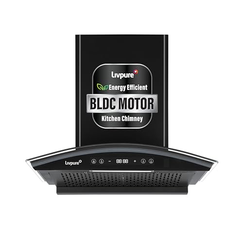 Livpure 60cm 1400m3/hr BLDC Filterless Autoclean Chimney|9 Speed With RPM Display|Oil Collector|Touch & Gesture Control |10 Yrs Warranty on Motor,2 Yr Comprehensive| LIV-ETERNA-BLDC-60-FL-HAC,Black