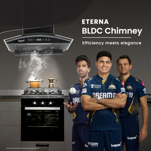 Livpure 60cm 1400m3/hr BLDC Filterless Autoclean Chimney|9 Speed With RPM Display|Oil Collector|Touch & Gesture Control |10 Yrs Warranty on Motor,2 Yr Comprehensive| LIV-ETERNA-BLDC-60-FL-HAC,Black - Image 4