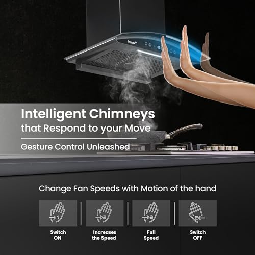 Livpure 60cm 1400m3/hr BLDC Filterless Autoclean Chimney|9 Speed With RPM Display|Oil Collector|Touch & Gesture Control |10 Yrs Warranty on Motor,2 Yr Comprehensive| LIV-ETERNA-BLDC-60-FL-HAC,Black - Image 6