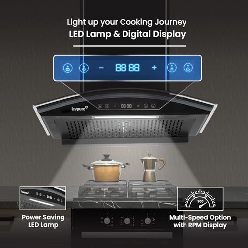 Livpure 60cm 1400m3/hr BLDC Filterless Autoclean Chimney|9 Speed With RPM Display|Oil Collector|Touch & Gesture Control |10 Yrs Warranty on Motor,2 Yr Comprehensive| LIV-ETERNA-BLDC-60-FL-HAC,Black - Image 7