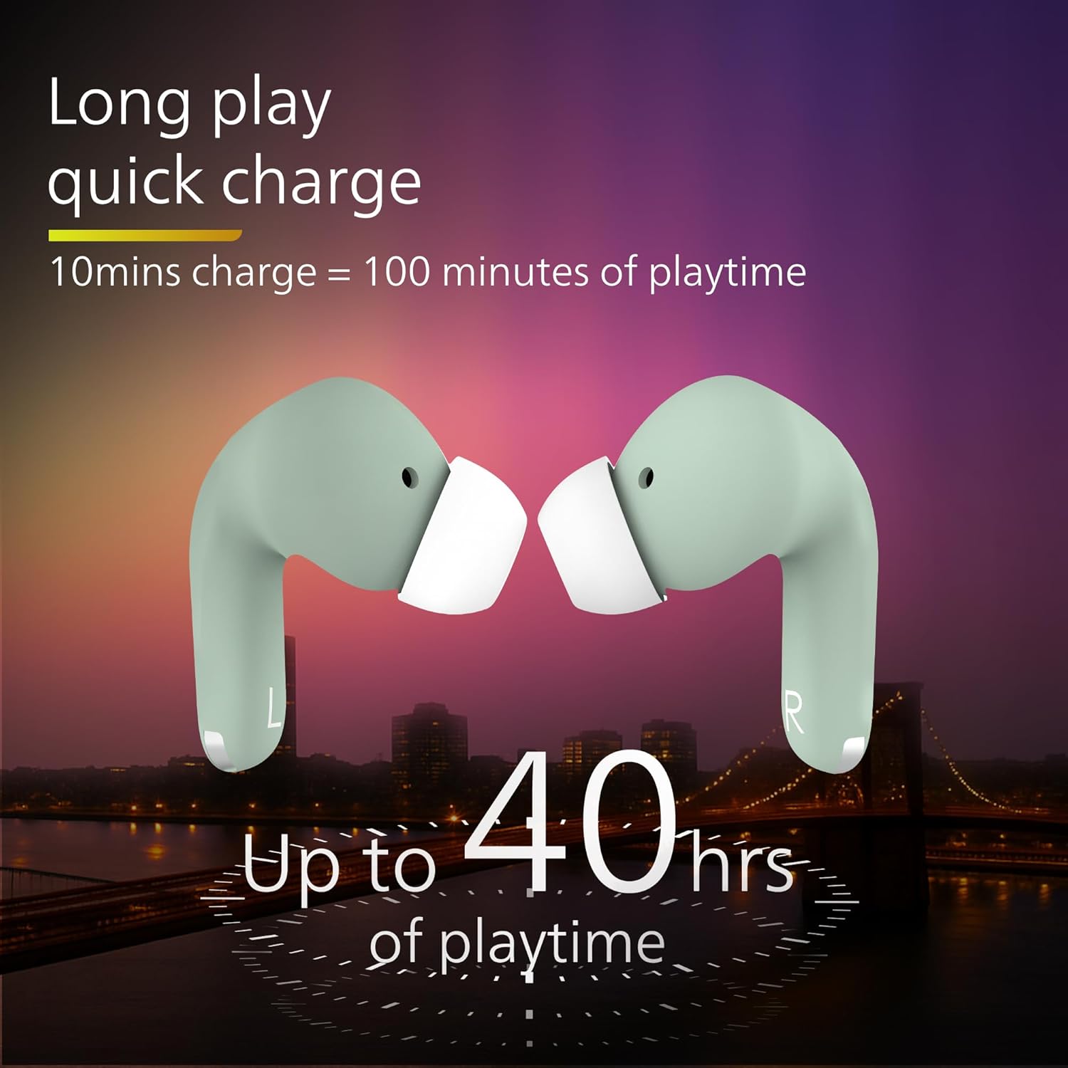 Philips TAT1269 Bluetooth Truly Wireless in Ear Earbuds with mic, 13mm Drivers, Bluetooth 5.4, 40H Playtime, IPX5, Fast Charging,Touch Controls, Voice Assistant, Mono Mode, LED Indicator(Frosty Green) - Image 5