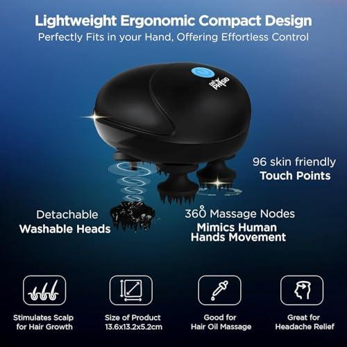 Dr Physio USA 1036 Scalp Massager, Rechargeable Electric Head Massager for Body Pain Relief, Stress Relief, Hair Growth, Deep Clean & Relaxation 96 Silicon Kneading Points with Detachable Head - Image 4