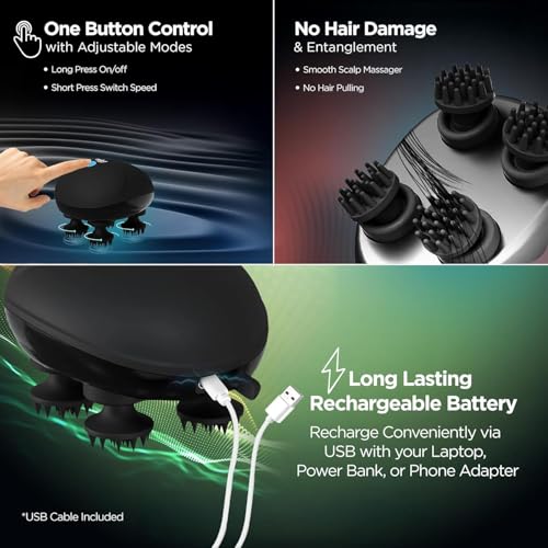 Dr Physio USA 1036 Scalp Massager, Rechargeable Electric Head Massager for Body Pain Relief, Stress Relief, Hair Growth, Deep Clean & Relaxation 96 Silicon Kneading Points with Detachable Head - Image 5