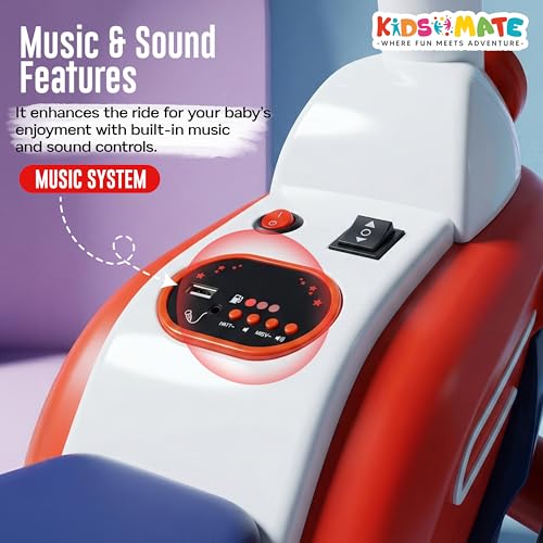 Kidsmate Star Racer Electric Bike for Kids | Safe Battery-Powered Motorbike Built-in Music, USB & Foot Accelerator | Comfort Backrest & Dual Direction Switch | Easy-to-Ride for Kids 1 to 4 Year - Red - Image 3