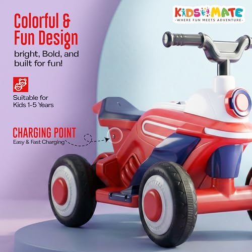 Kidsmate Star Racer Electric Bike for Kids | Safe Battery-Powered Motorbike Built-in Music, USB & Foot Accelerator | Comfort Backrest & Dual Direction Switch | Easy-to-Ride for Kids 1 to 4 Year - Red - Image 4