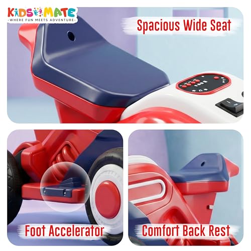 Kidsmate Star Racer Electric Bike for Kids | Safe Battery-Powered Motorbike Built-in Music, USB & Foot Accelerator | Comfort Backrest & Dual Direction Switch | Easy-to-Ride for Kids 1 to 4 Year - Red - Image 7