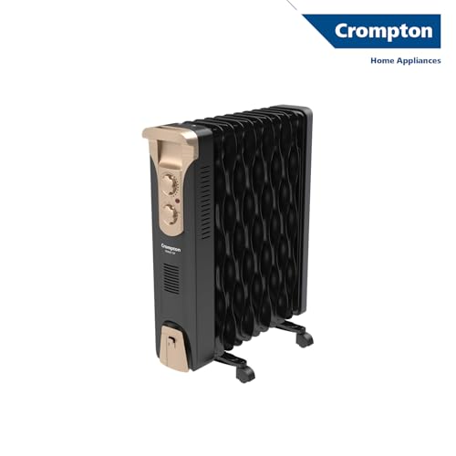 Crompton 09 Fin Insta Ferver wave Fin OFR (Oil Filled Radiator)|Room Heater|2400 W|3 Heat Settings & PTC Fan Heater|Over heat & Tilt protection |360° Heating (Black)|2yrs warranty|Black & Copper - Image 2