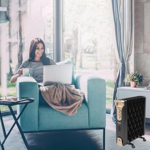 Crompton 09 Fin Insta Ferver wave Fin OFR (Oil Filled Radiator)|Room Heater|2400 W|3 Heat Settings & PTC Fan Heater|Over heat & Tilt protection |360° Heating (Black)|2yrs warranty|Black & Copper - Image 4