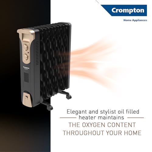 Crompton 09 Fin Insta Ferver wave Fin OFR (Oil Filled Radiator)|Room Heater|2400 W|3 Heat Settings & PTC Fan Heater|Over heat & Tilt protection |360° Heating (Black)|2yrs warranty|Black & Copper - Image 5
