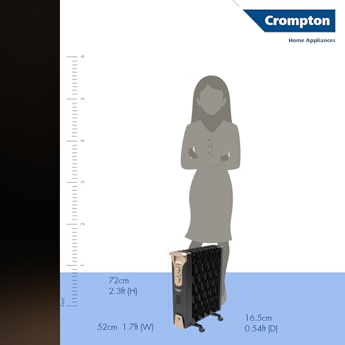 Crompton 09 Fin Insta Ferver wave Fin OFR (Oil Filled Radiator)|Room Heater|2400 W|3 Heat Settings & PTC Fan Heater|Over heat & Tilt protection |360° Heating (Black)|2yrs warranty|Black & Copper - Image 7