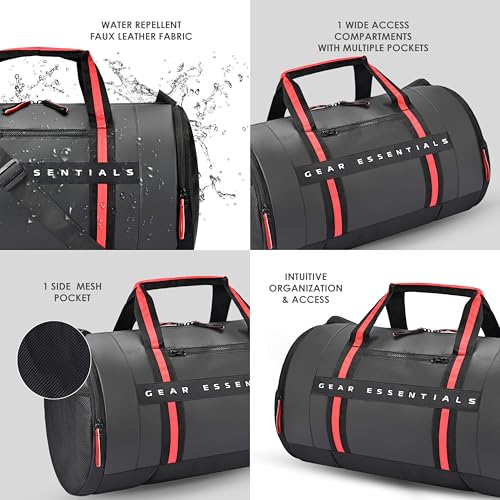 Gear Men/Women Clubsport 26L Medium Faux-Leather Water Resistant Travel Rolling Garment Bag, Duffle Bag/Gym Bag/Sports Duffle / (Black Red), 25 Centimeters, Multicolor - Image 6