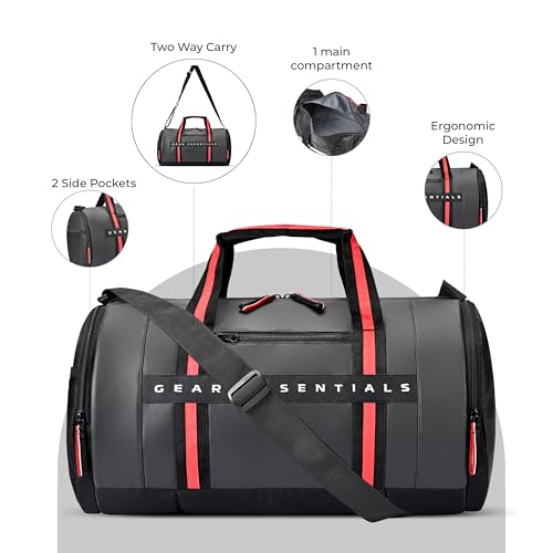 Gear Men/Women Clubsport 26L Medium Faux-Leather Water Resistant Travel Rolling Garment Bag, Duffle Bag/Gym Bag/Sports Duffle / (Black Red), 25 Centimeters, Multicolor - Image 7