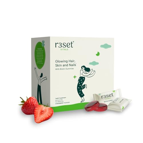 R3SET 100% Natural Biotin Gummies – 30 Days | For Hair Growth, Glowing Skin & Stronger Nails | Supports Energy & Metabolism | Zero Sugar | Vegan | Non-Gelatin | Strawberry Flavour