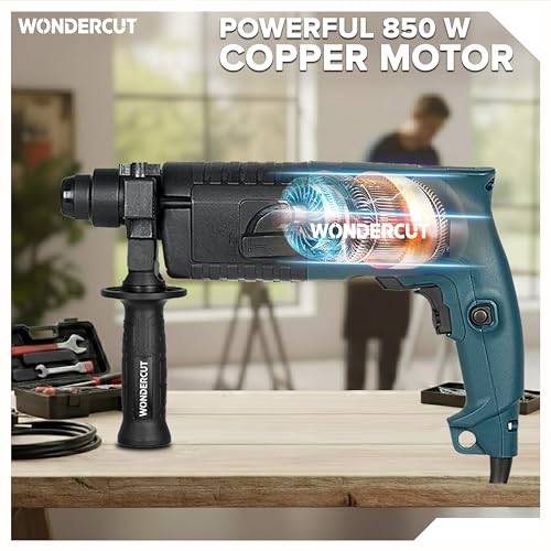 WONDERCUT 850W, WC-2-20RTB Rotary Hammer Drill 20mm, 1000RPM, Copper Armature, with BMC Box, 3 Pcs Drill Bits, 1 Metal Depth Gauge | Blue & Black - Image 4