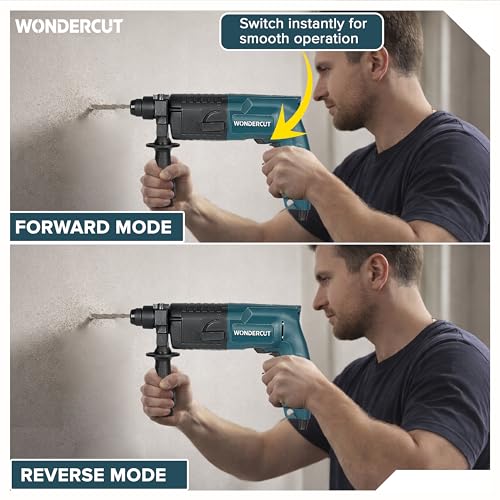 WONDERCUT 850W, WC-2-20RTB Rotary Hammer Drill 20mm, 1000RPM, Copper Armature, with BMC Box, 3 Pcs Drill Bits, 1 Metal Depth Gauge | Blue & Black - Image 5