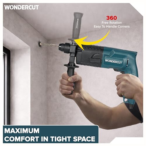 WONDERCUT 850W, WC-2-20RTB Rotary Hammer Drill 20mm, 1000RPM, Copper Armature, with BMC Box, 3 Pcs Drill Bits, 1 Metal Depth Gauge | Blue & Black - Image 7
