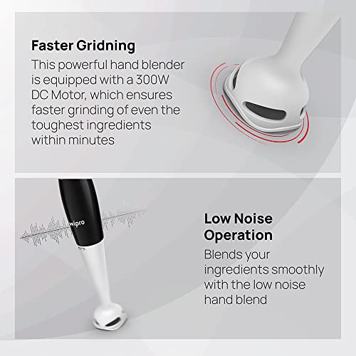 Wipro Fb101 Hand Blender 300 Watt(Plastic Stem) With Dc Motor| Low Noise & Super Fast Operation|Two In One Blade-Churn, Whip,Blend &Whisk|Sleek & Ergonomic|Hanging Hook - Black - Image 3