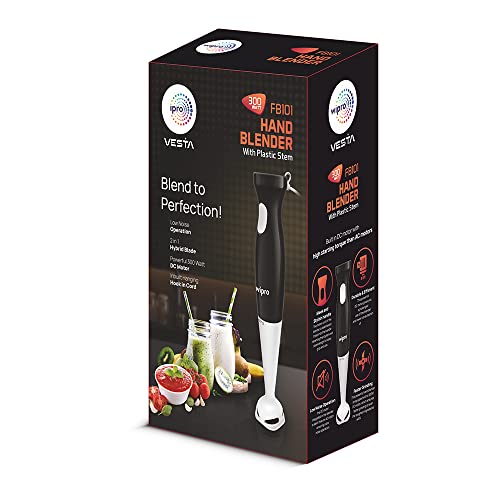 Wipro Fb101 Hand Blender 300 Watt(Plastic Stem) With Dc Motor| Low Noise & Super Fast Operation|Two In One Blade-Churn, Whip,Blend &Whisk|Sleek & Ergonomic|Hanging Hook - Black - Image 7