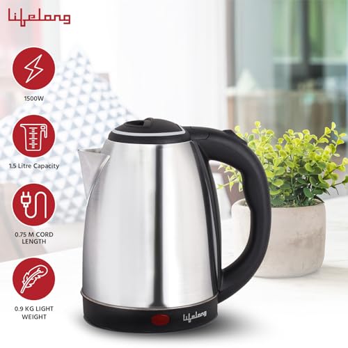 Lifelong ISI Certified Electric Kettle 1.5L with Stainless Steel Body, Easy and Fast Boiling of Water for Instant Noodles, Soup, Tea etc. (1 Year Manufacturer's Warranty, Silver, LLEK15) 1500 W - Image 4