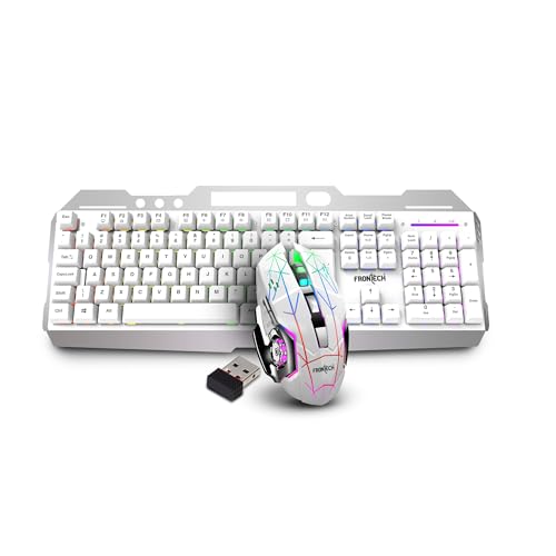 FRONTECH Wireless Gaming Keyboard & Mouse Combo | Rainbow Backlit | 2.4GHz | 4800 DPI | Rechargeable | Type-C | 104 Keys | Windows/Mac/Android/iOS Compatible (KB-0025W)