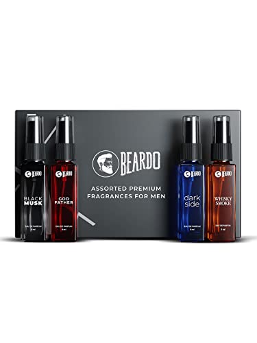 Beardo Perfume for Men - Premium Giftset 4x8ml | Black Musk, Godfather, Dark Side & Whisky Smoke | Eau De Perfume | Strong & Long Lasting Fragrance | Rakhi Gift for Brother | Gift for boyfriend | Gift for Men | Gift for Brother