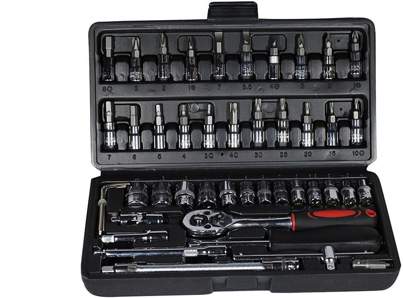 VRAVMO 46 in 1 Pcs Tool Kit & Screwdriver and Socket Set Multi Purpose Combination Tool Case Precision Socket Set Socket Set(Pack of 1)