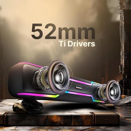 CrossBeats Blaze B50 (2026) Bluetooth 50W Soundbar Gaming RGB Light, AUX, BT, SD Card, USB &FM, 8 Hrs Playtime Fast Charge Sound bar smart tv with Built-in mic, Speaker for Mobile, PC, Laptop - Black - Image 4