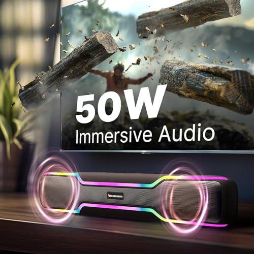 CrossBeats Blaze B50 (2026) Bluetooth 50W Soundbar Gaming RGB Light, AUX, BT, SD Card, USB &FM, 8 Hrs Playtime Fast Charge Sound bar smart tv with Built-in mic, Speaker for Mobile, PC, Laptop - Black - Image 6