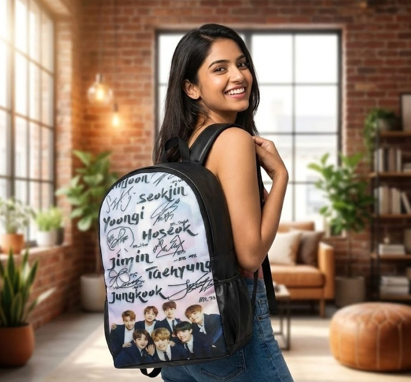 Fashionlife BTS Custom Graphic Backpack – Stylish Fan Merch 21 L Backpack(Black)