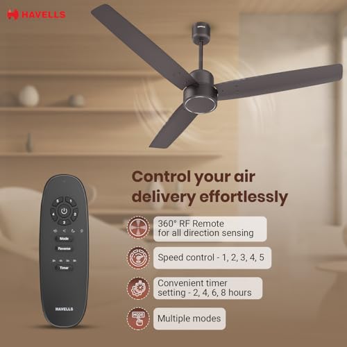 Havells FAB BLDC Ceiling Fan 1200mm, 380 RPM, Savings upto 65%, Reverse Rotation, 4 Modes (Boost, Sleep, Breeze, Mop), Low Wattage 30W, Low Noise, Air Flow:225 CMM, 3 Year Warranty, Cocoa Brown - Image 3